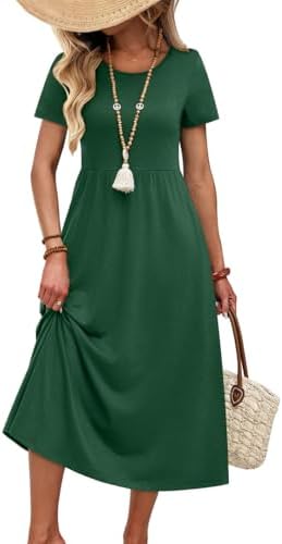 Green Maxi Midi Long Dresses for Women 2026 Spring Summer in Plain Green