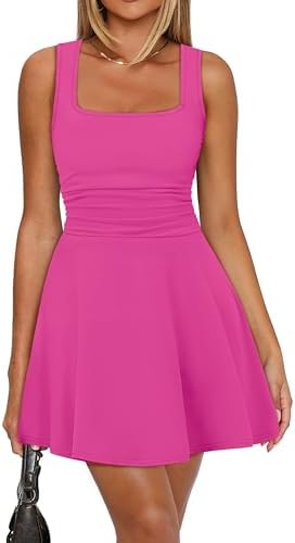 Hot Pink Dress for Women Cute Square Neck Spring Dresses for in Hot Hot Pink