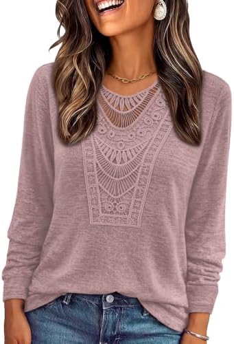Lace Long Sleeve Tops for Women Boho Early Fall Fashion Must in All Pink
