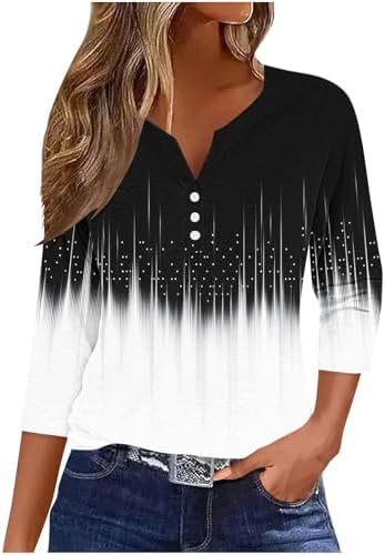 Ladies Tops and Blouses 3/4 Length Sleeve Women Tops Button