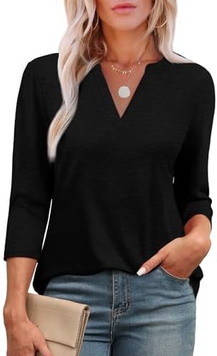Ladies Tops and Blouses for Teachers Dressy Casual 3/4 Length in Black