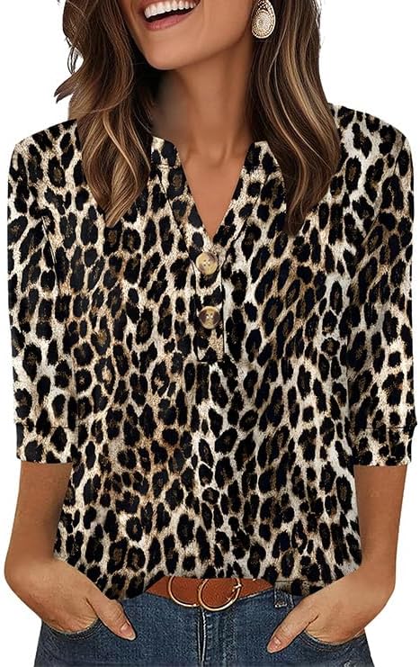 Leopard Print Tops for Women Plus Size Fall Fashion Deals 3/4 in Leopard