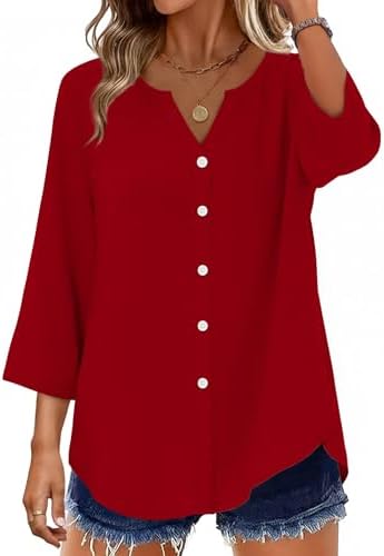 Linen Shirts for Women Summer Tops Blouses for Women Dressy in A-red
