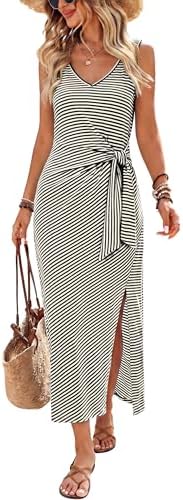 Long Dresses for Women Elegant Casual Summer Dress Flowy Party in Striped Black