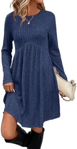 Long Sleeve Dress for Women Sweater Dress Fall Dresses Winter in Dark Blue