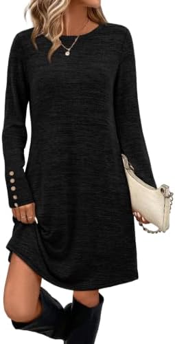 Long Sleeve Dress for Women Sweater Dresses Tunic Knee Length in Black