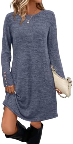 Long Sleeve Dress for Women Sweater Fall Dresses Casual Tunic in Black Blue