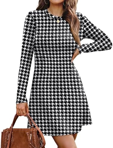 Long Sleeve Dress Plaid Dresses for Women Church Dresses for in Black and White