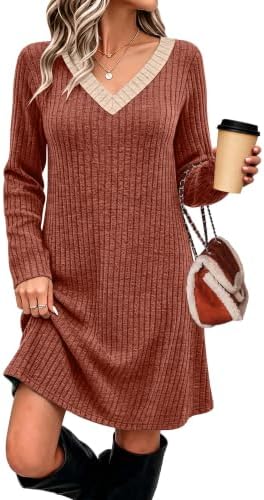 Long Sleeve Dress Plus Size Fall Fashion Teacher Outfits in B-caramel