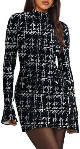 Long Sleeve Dress Winter Outfits for Women 2026 Black Plaid S in Black Plaid