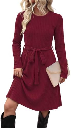 Long Sleeve Dresses Casual Womens Fall Outfits Sweater Dress in Red