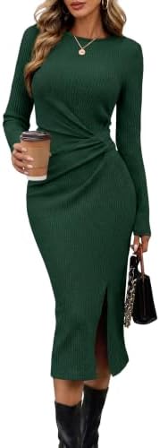 Long Sleeve Dresses for Women Bodycon Sweater Winter Dress in Green