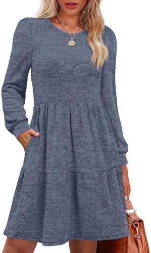Long Sleeve Dresses for Women Sweater Casual Babydoll Fall in Blue