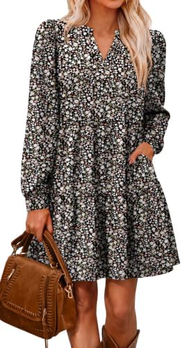 Long Sleeve Dresses for Women V Neck Tiered Floral Dress with in Print Floral