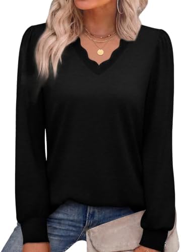 Long Sleeve Shirts for Women Basic Fall Fashion Tops Black XL in Plain Black