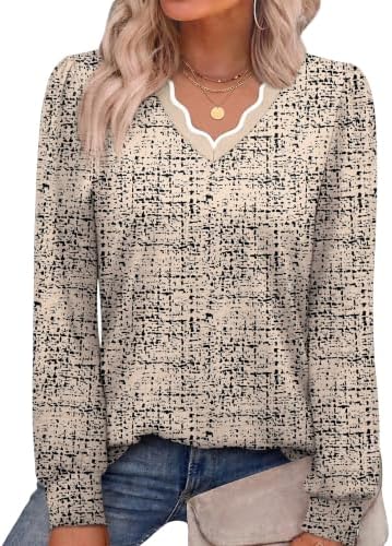Long Sleeve Shirts for Women Basic Fall Fashion Tops Print 5 XL in Print 5