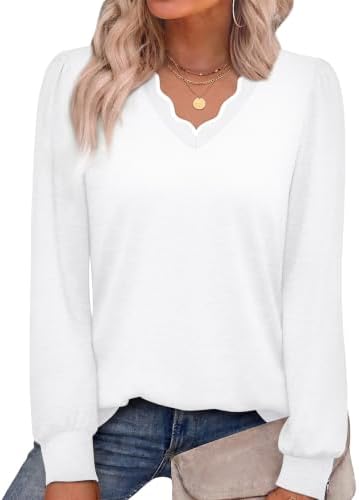 Long Sleeve Shirts for Women Basic Fall Fashion Tops White 3XL in Plain White