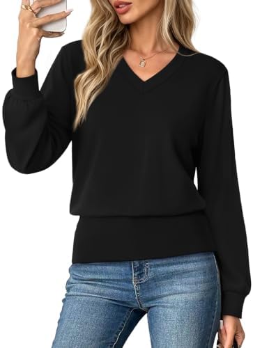 Long Sleeve Shirts for Women Black Business Tops Winter Clothes in Black