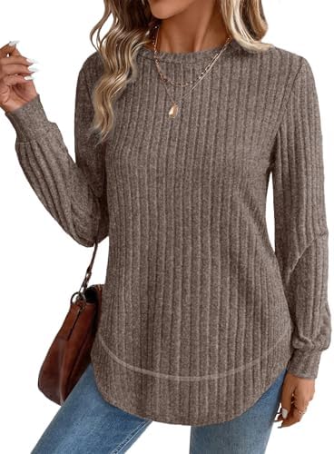 Long Sleeve Shirts for Women Business Casual Outfits Fall in B-coffee