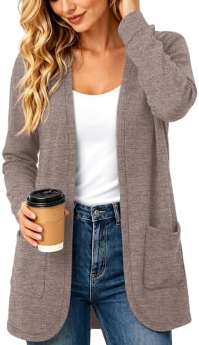 Long Sleeve Shirts For Women Cardigan Sweaters Fall Teacher in Coffee