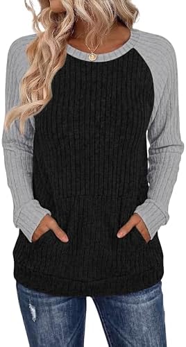 Long Sleeve Shirts for Women Crewneck Sweatshirts Black in Black