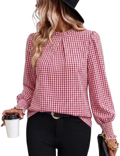 Long Sleeve Shirts for Women Cute Fashion Clothing Fall Clothes in Red Plaid