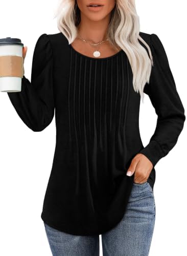 Long Sleeve Shirts for Women Dressy Casual Fall Tops 2024 Black in 1-black