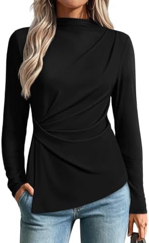 Long Sleeve Shirts for Women Dressy Tops Work 2026 Peplum Black in Black