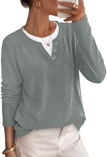 Long Sleeve Shirts for Women Early Fall Fashion Oversized in 0-sage Green