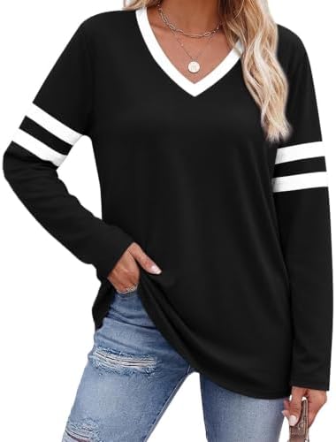 Long Sleeve Shirts for Women Fall Clothes Black Top Trendy in A Black