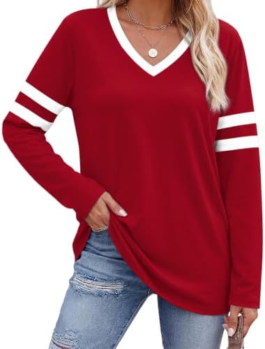 Long Sleeve Shirts for Women Fall Clothes Red Tops Dressy in Red