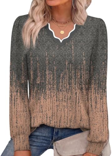 Long Sleeve Shirts for Women Fall Fashion Boho Tops Print 1 XL in Print 1