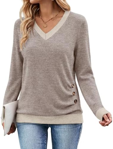 Long Sleeve Shirts for Women Fall Fashion Clothing Plus Size in Coffee