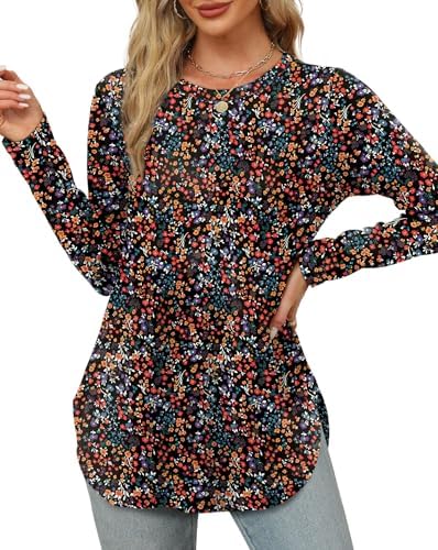 Long Sleeve Shirts for Women School Outfits for Teachers in H-black Floral