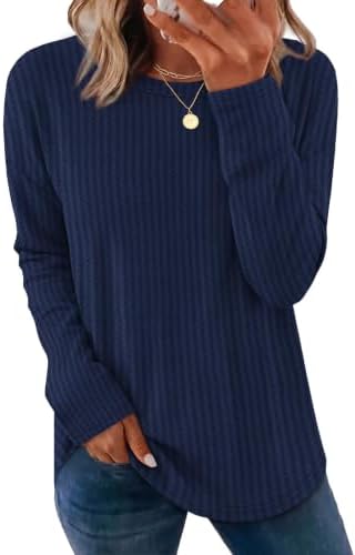 Long Sleeve Shirts for Women Trendy Fall Tops Business Casual in Navy Blue