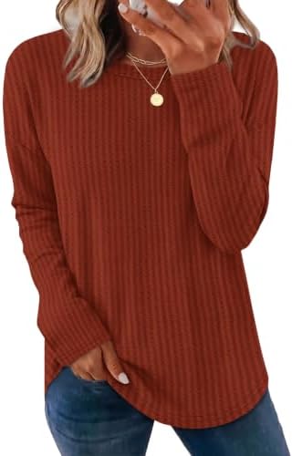 Long Sleeve Shirts for Women Waffle Knit Tops Fall Outfits 2026 in Caramel