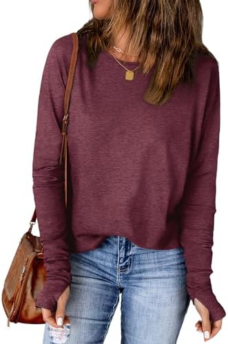 Long Sleeve Shirts Tunic Tops for Women Loose Fit Dressy Fall in Wine
