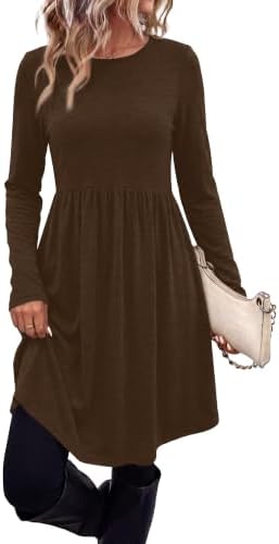 Long Sleeve Sweater Dress Fall Dresses for Women 2026 Tunic in Deep Brown