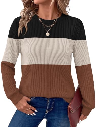 Long Sweaters for Women Winter Clothes Tunic Tops Color Block in Color Block 04