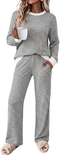 Lounge Sets for Women Two Piece Early Fall Fashion Matching in Light Grey