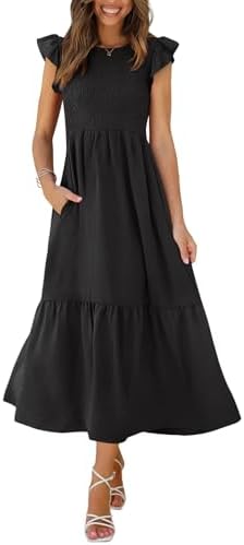 Maxi Dress Summer Dress Casual Dress Short Sleeve Graduation in 01- Black