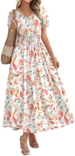 Maxi Dresses for Women V Neck Ladies Midi Long Dress A Line in Pink Floral