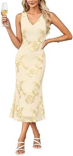 Mesh Floral Cocktail Dresses for Women Plus Size Sleeveless V in Almond