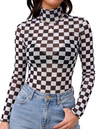 Mesh Long Sleeve Tops for Ladies Sheer Undershirt Dressy Casual