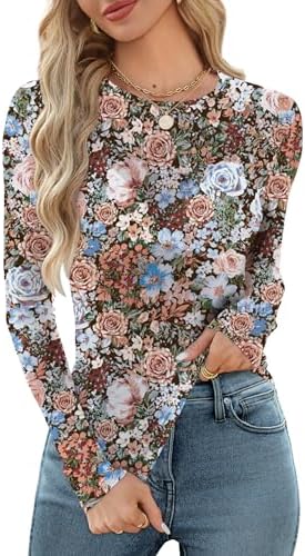 Mesh Long Sleeve Tops for Women Sheer Undershirt Sexy Tops Slim in Black Floral