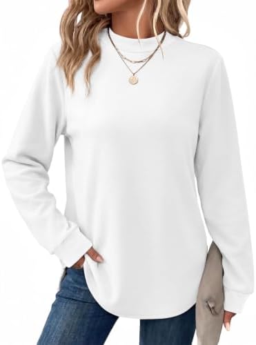 Mock Neck Sweatshirt White Tunic for Women Long Sleeve Fall