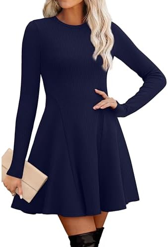 Navy Blue Dress for Women Long Sleeve Dress Winter Sweater in Navy Blue