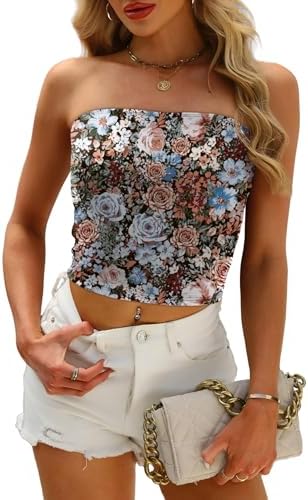 Off The Shoulder Tops for Women Slim Fit Bandeau Tops Date in B-floral Black D