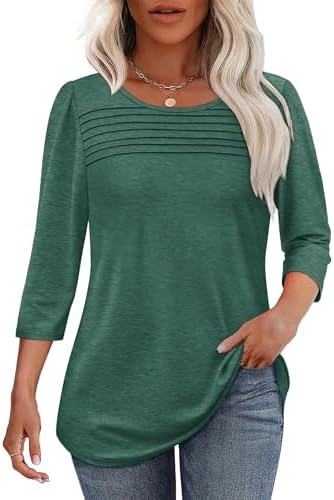 Oversized Tshirts for Women 3/4 Sleeve Summer Tops Business in Deep Green