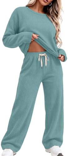 Pajamas for Women Set Long Sleeve Waffle Knit Pjs Matching in Green